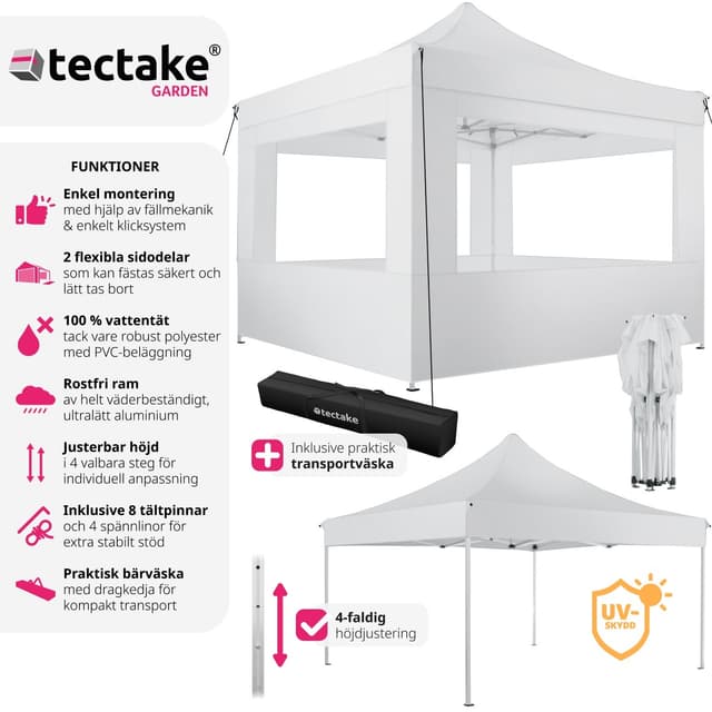 Easy up pavillon Olivia 3x3 m med 4 sidestykker
