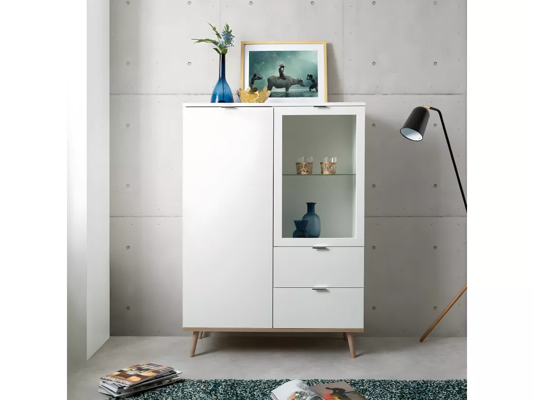Vaisselier avec 2 Portes et 2 Tiroirs H140 cm - COPENHAGUE