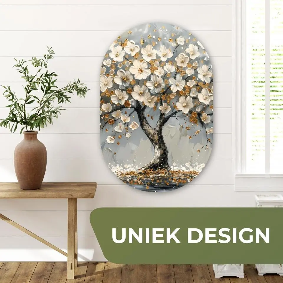 MuchoWow Wand decoratie 60x90cm Boom Goud Bloemen Abstract