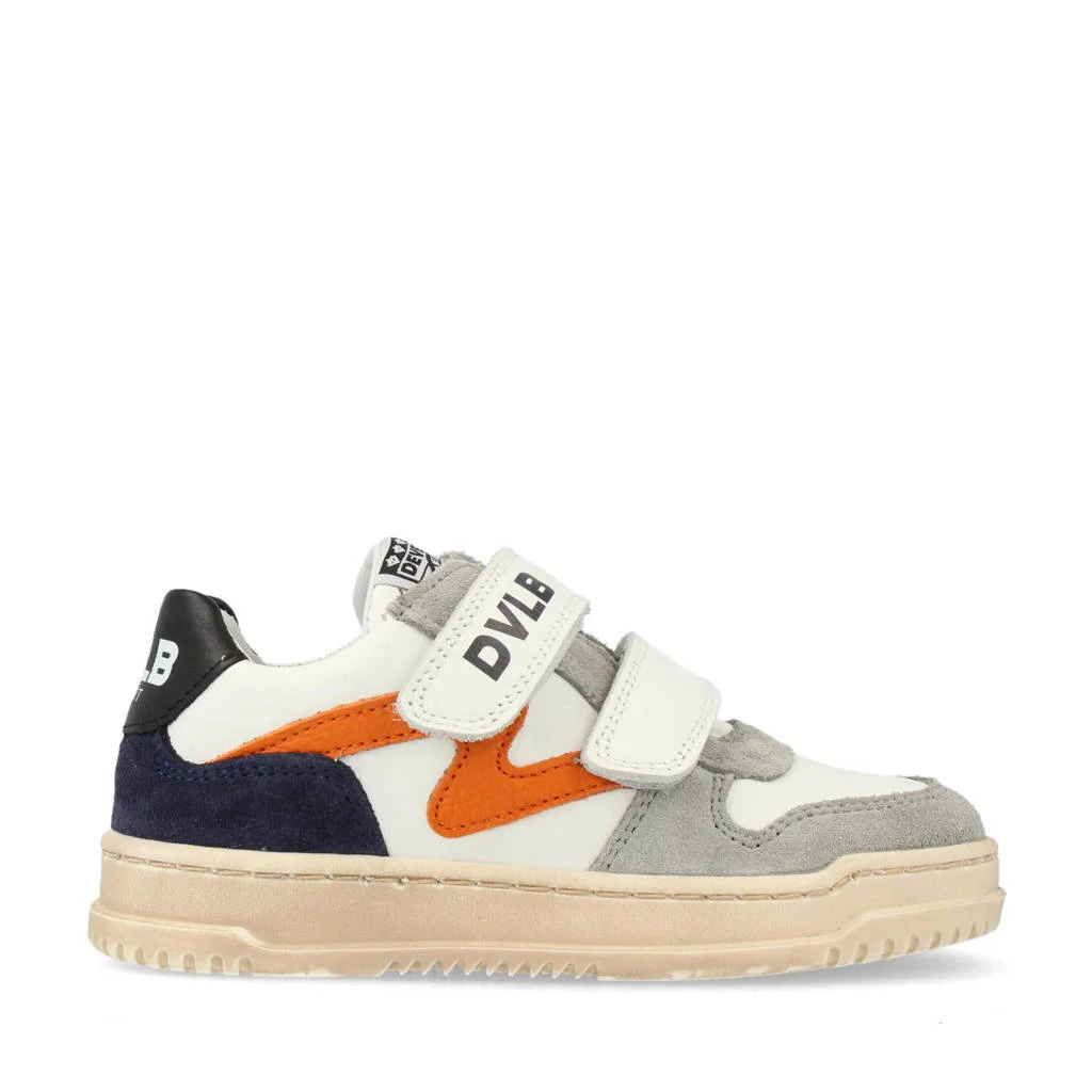 Develab leren sneakers wit/oranje/blauw