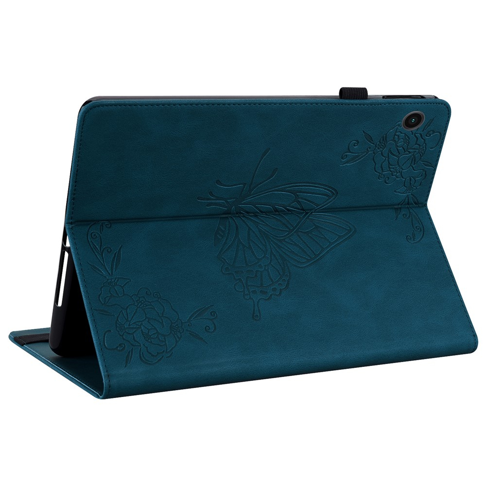 Samsung Galaxy Tab A11  Plus / A9  Plus Leder Tasche Flip Cover Schmetterling Imprint - Blau