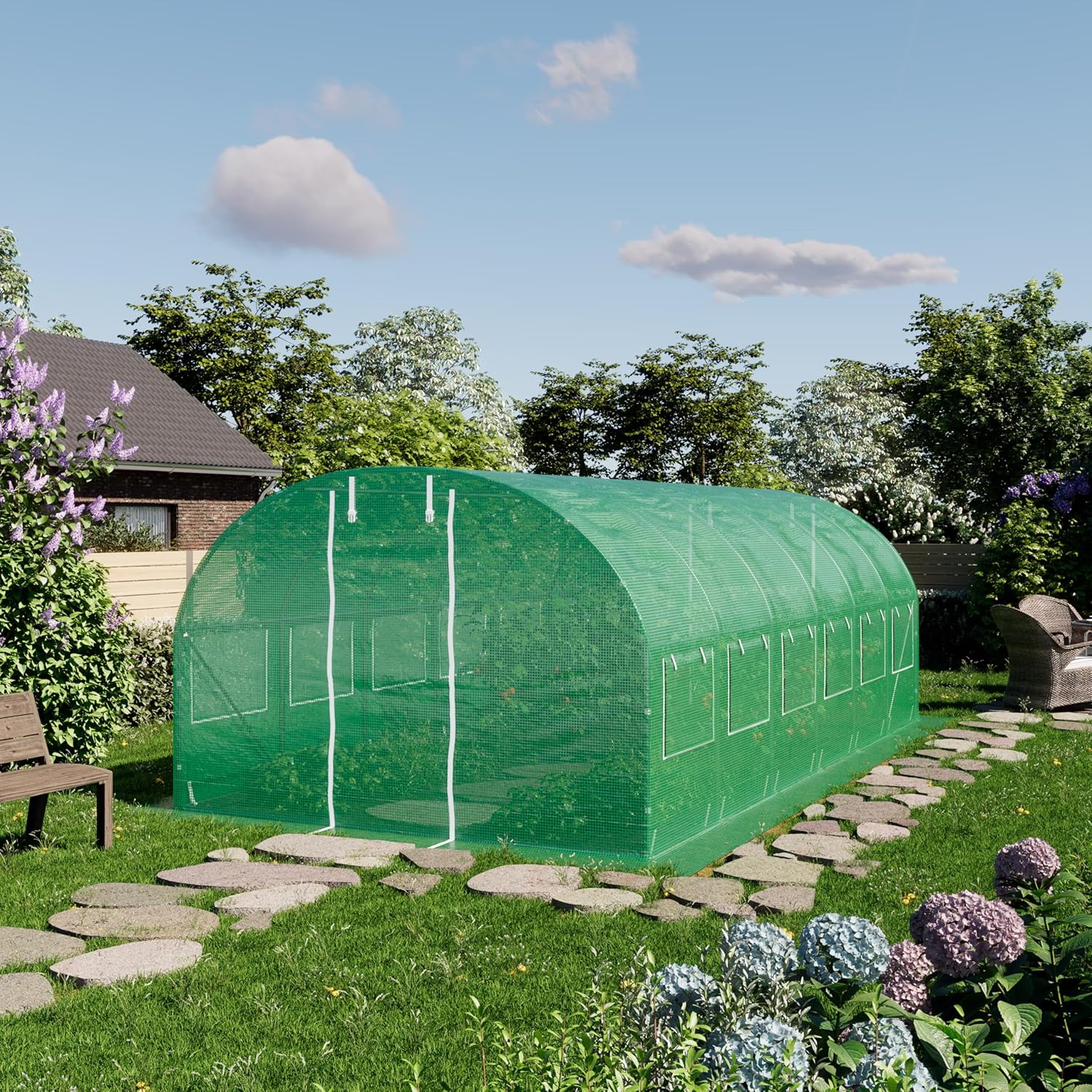 TOOLPORT Foliengewächshaus Gewächshaus 3x6m stabil & langlebig mit Fenster - reißfeste PE Plane 180g/m² grün transparent