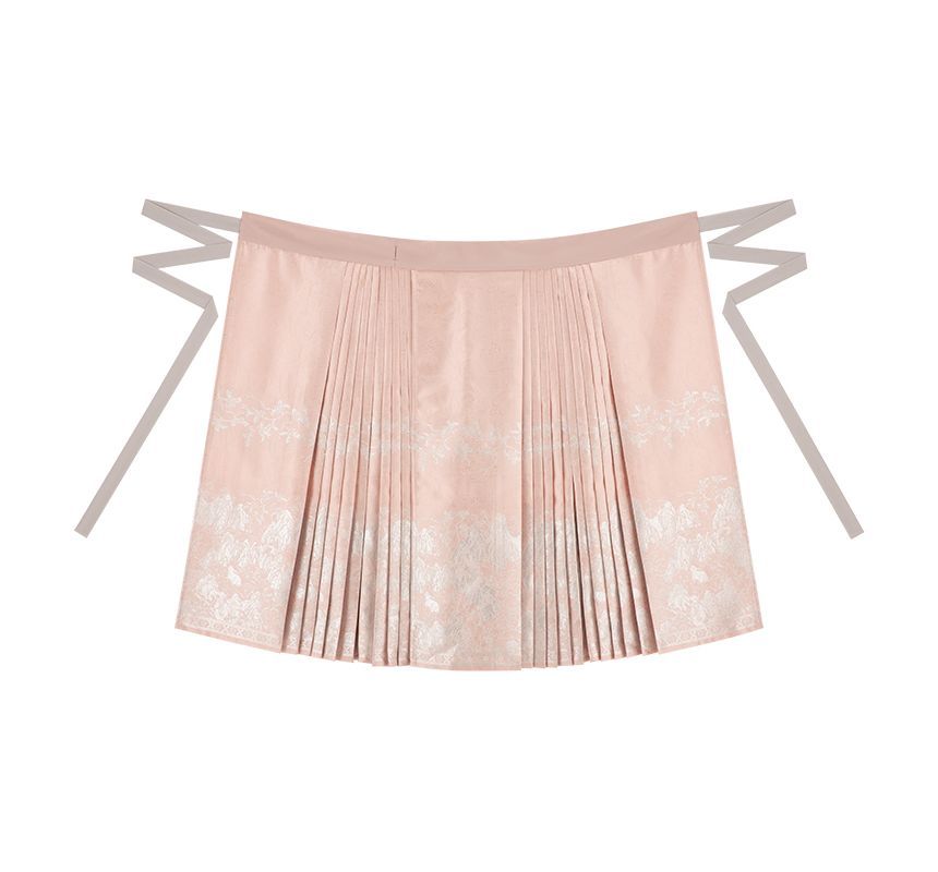 Keiko Girl - Traditionele Chinese blouse met lange mouwen, kraag, borduurwerk en knopen / Hoge taille jacquard geplooide midi-A-lijn rok / Set