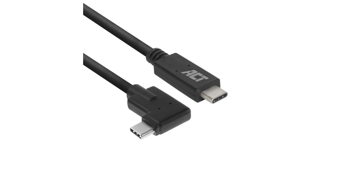 ACT ConnectivityUSB 3.2 USB-C (recht) naar USB-C (links/rechts haaks) kabel  (Zwart, 5 Gbit/s, 60W, 2 meter)