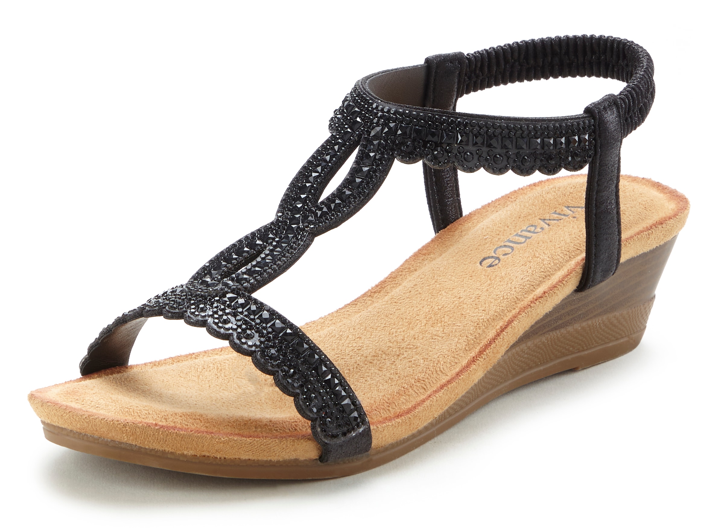 Vivance Sandalette »Sommerschuh, offener Schuh, Sandale,«  mit Glitzerdetails, Keilabsatz & elastischem Riemchen VEGAN