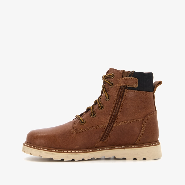 Braqeez leren jongens veterboots cognac/bruin