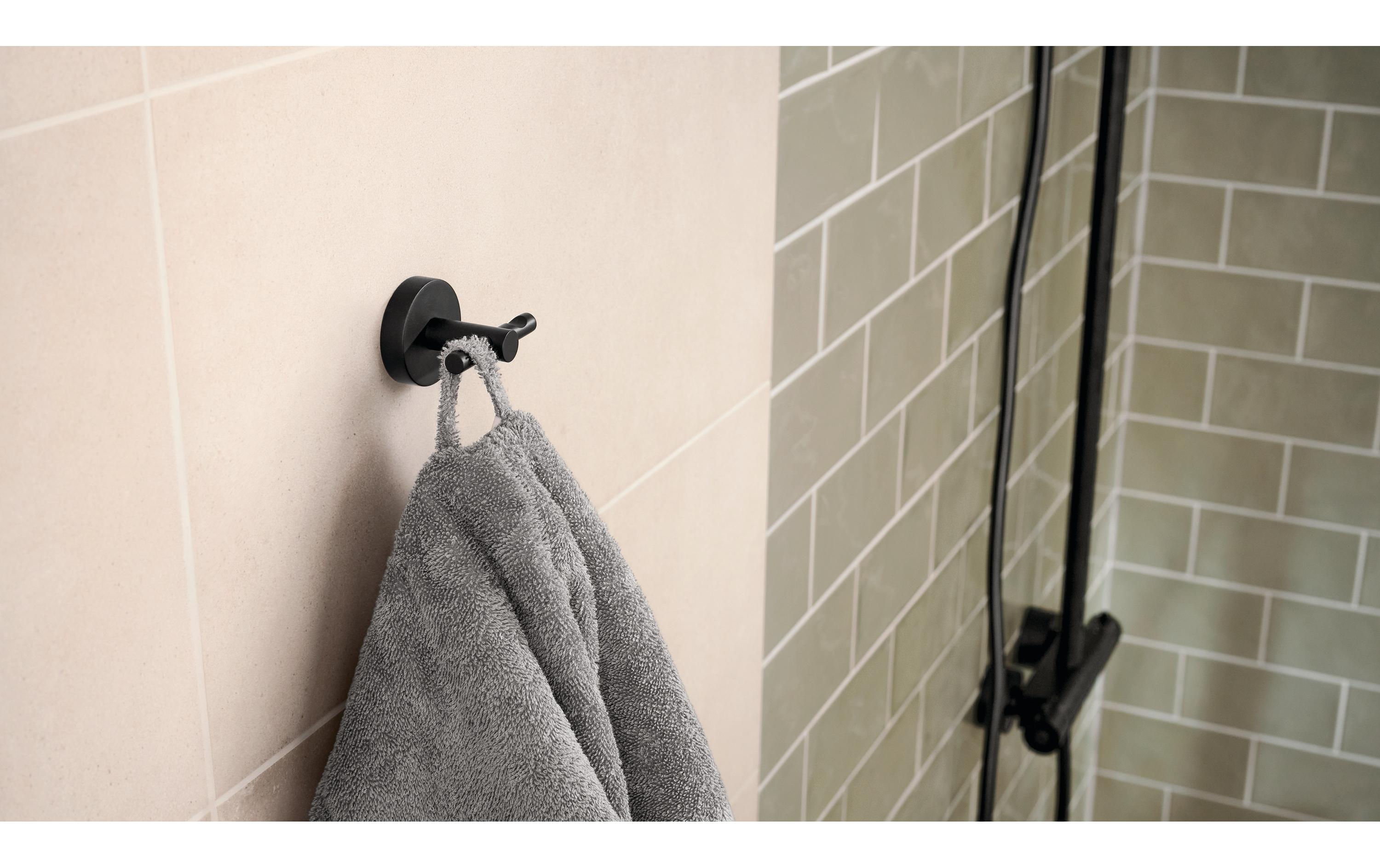 Bademantelhaken Moon Black, SchwarzMatter Haken für Bademäntel mit rundem Design, ohne Bohren inkl. Klebelösung