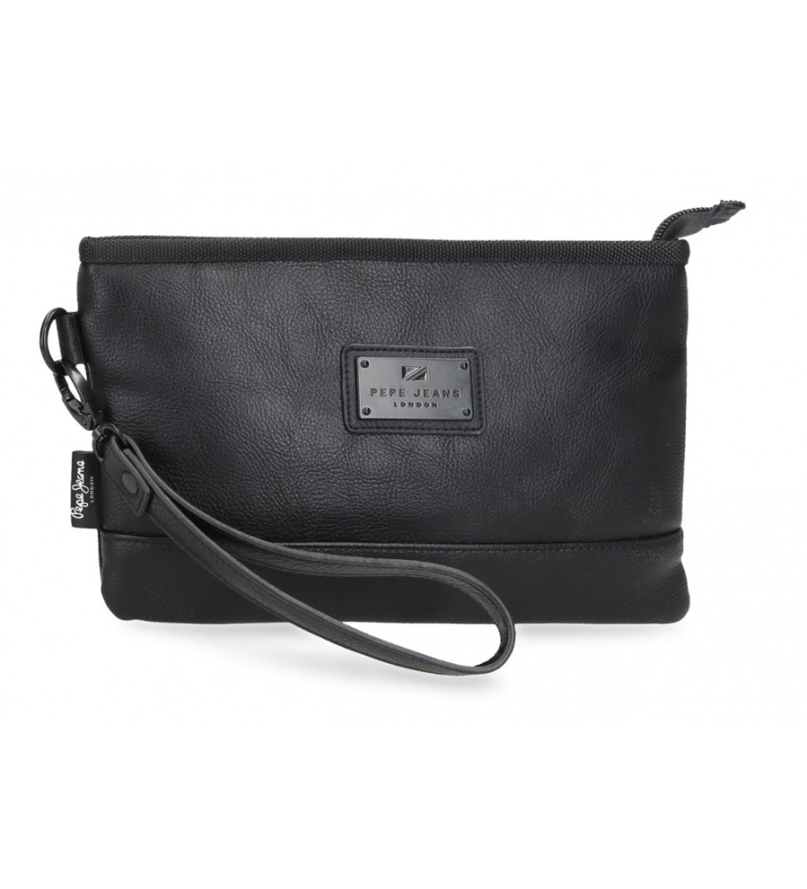 Bolsa Pepe Jeans Egham com alça lateral, preta.