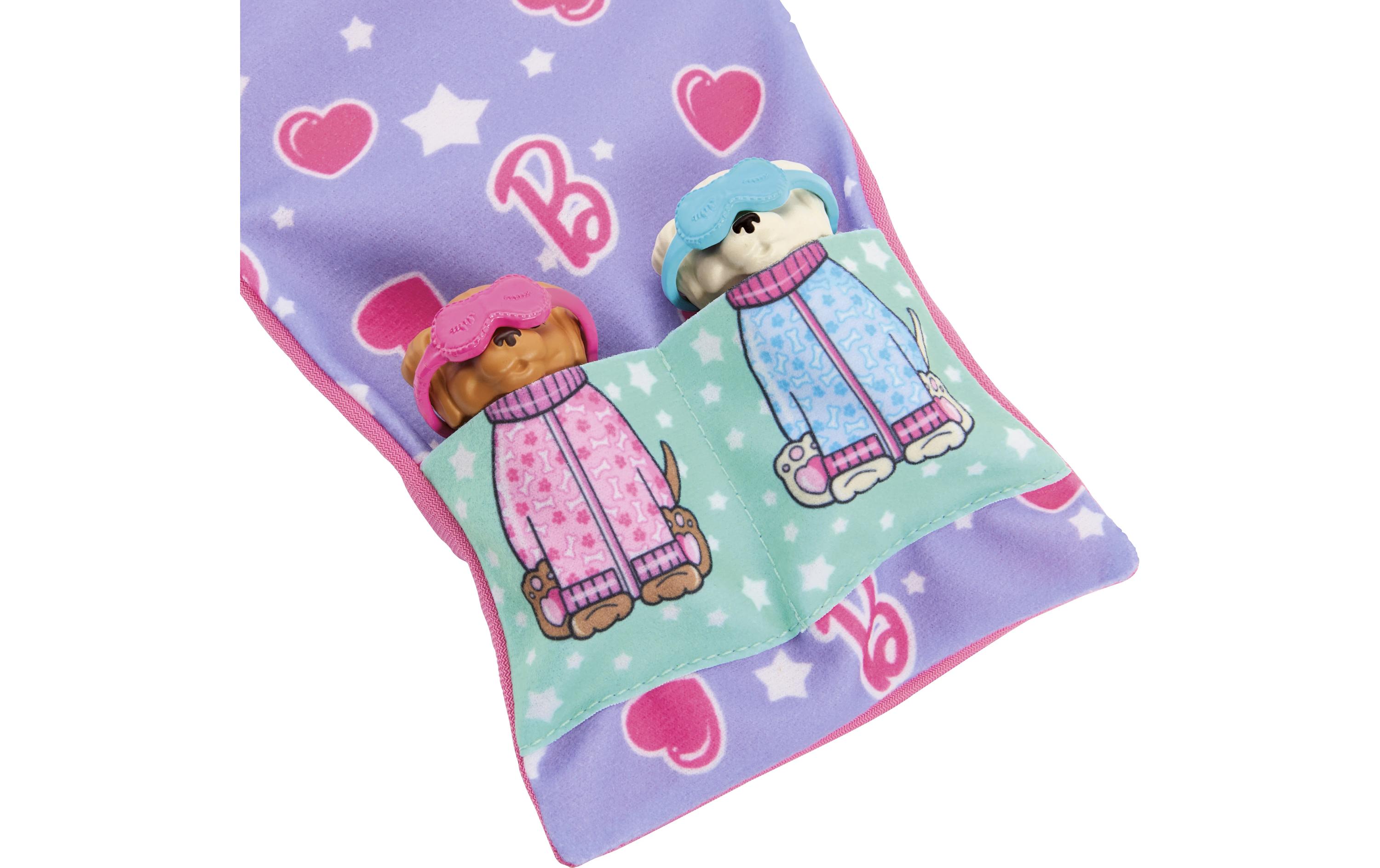 Spielset Puppy Slumber PartyBarbie-Puppe und Welpen-Pyjamaparty-Spielset mit 2 Spielzeughunden und über 10 Accessoires