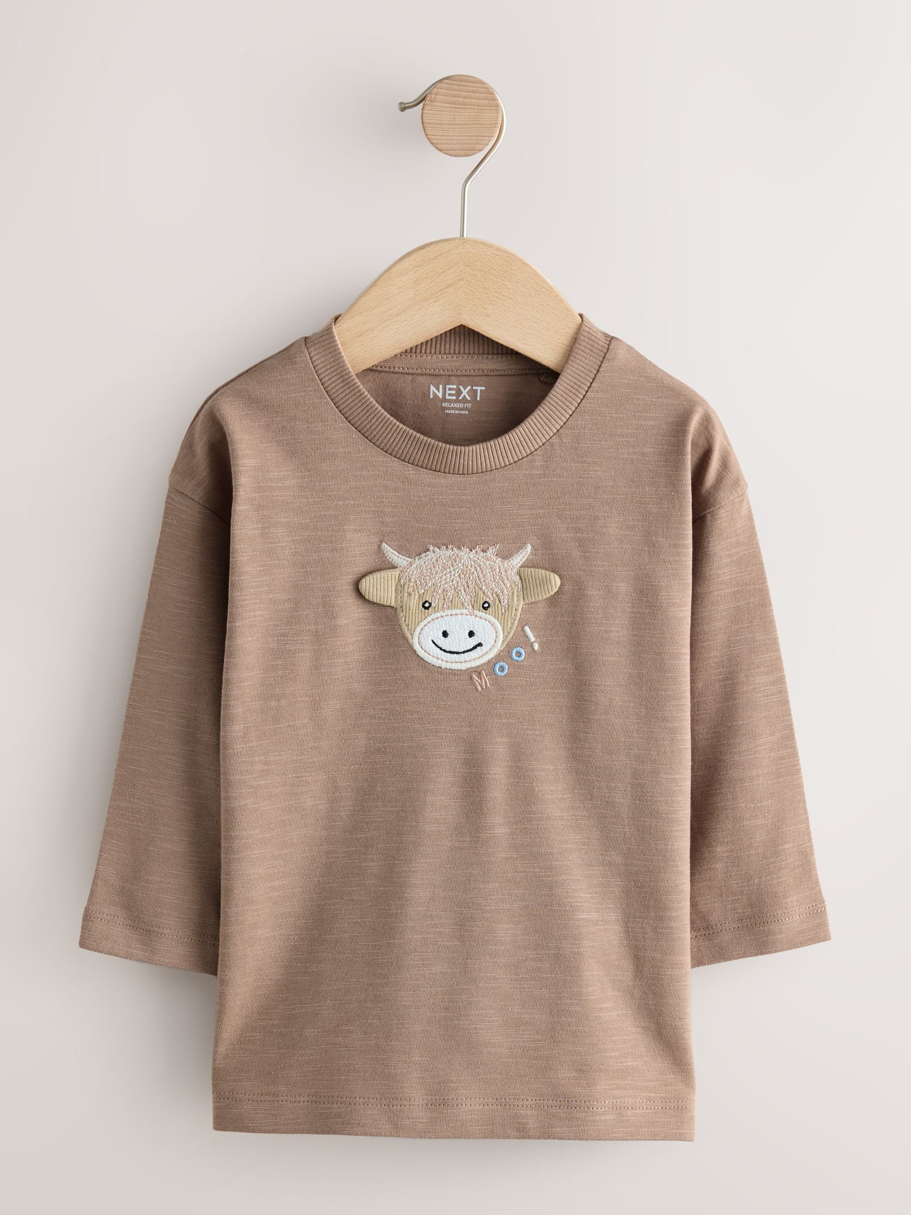 Naturel Lichtbruin Hamish - T-shirts met lange mouwen en dierenfiguurprint verpakking van 3 (3 mnd - 7 jr)