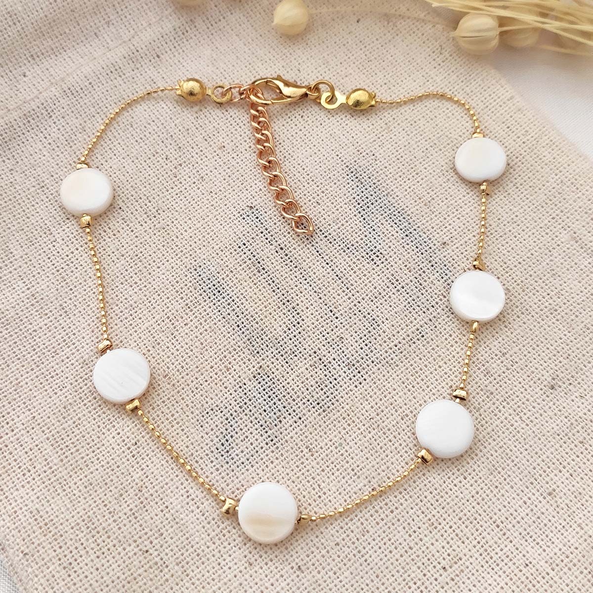Bracelet de cheville avec perles - Laiton plaqué or