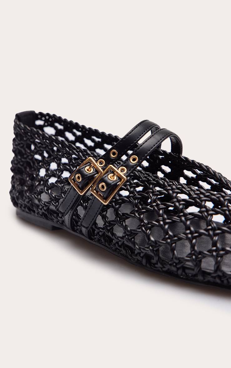 Noir Ballerines À Brides Tressées Avec Boucle