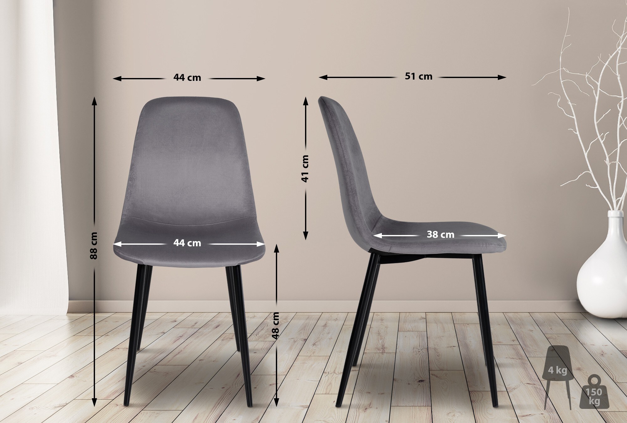 CLP 4er Set Esszimmerstühle Napier I Stoff I Kunstleder I Samt I Metallgestell