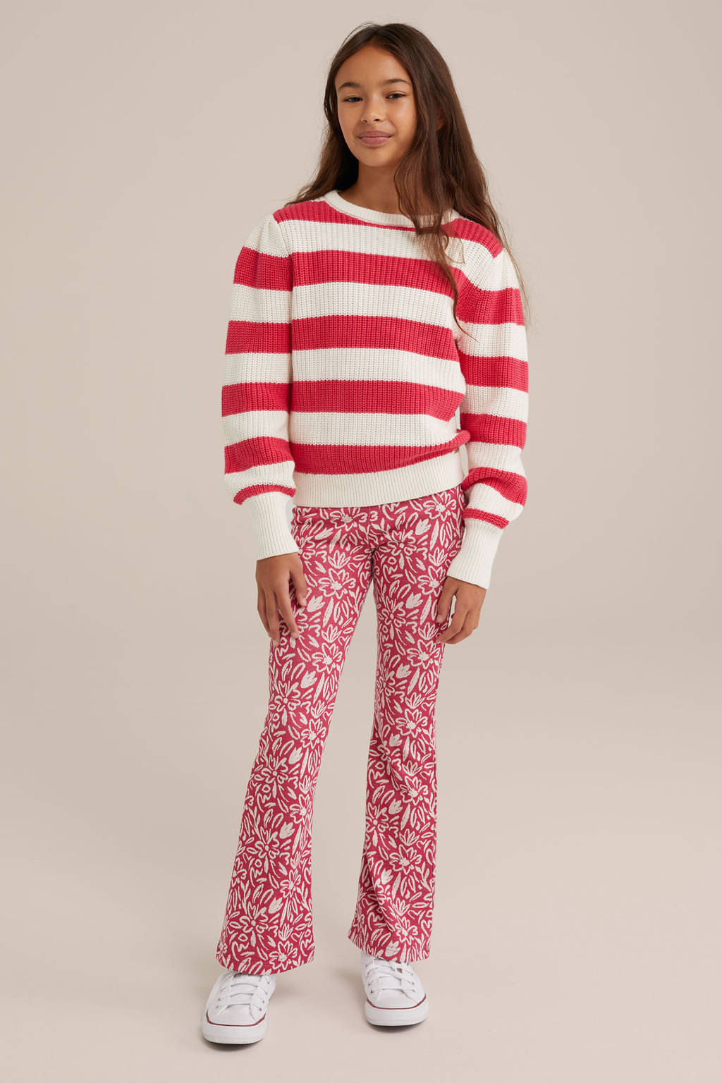 WE Fashion trui roze grof gebreid