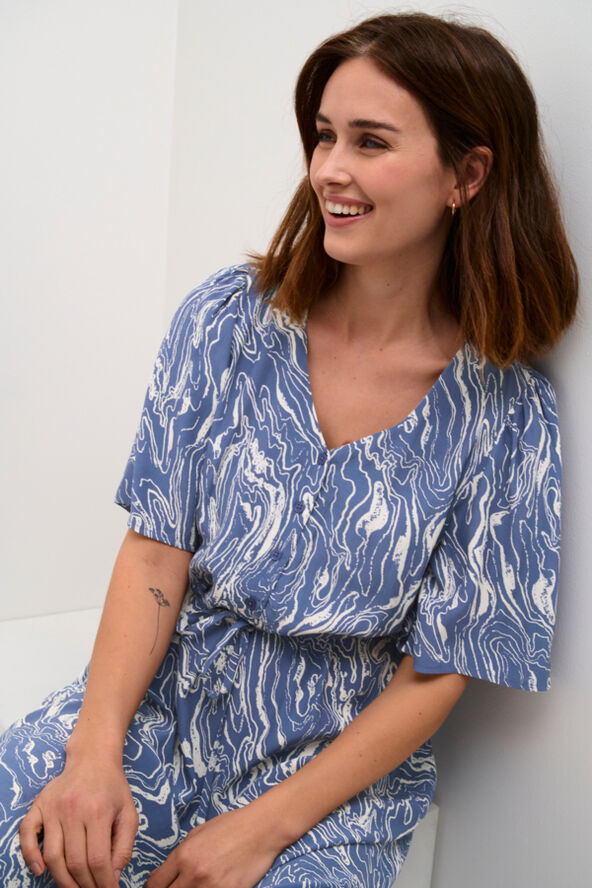 Kaffe KAarona Long Dress Blue indigo/white marbel