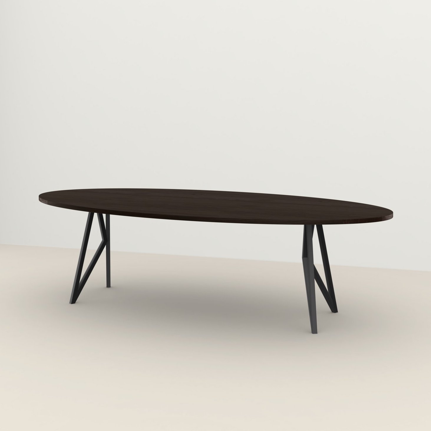 Studio HENK tafel Butterfly Ovaal - zwart frame, gerookte beits 240 x 120 | Gerookte Beits | Rechte Rand | Frame Zwart