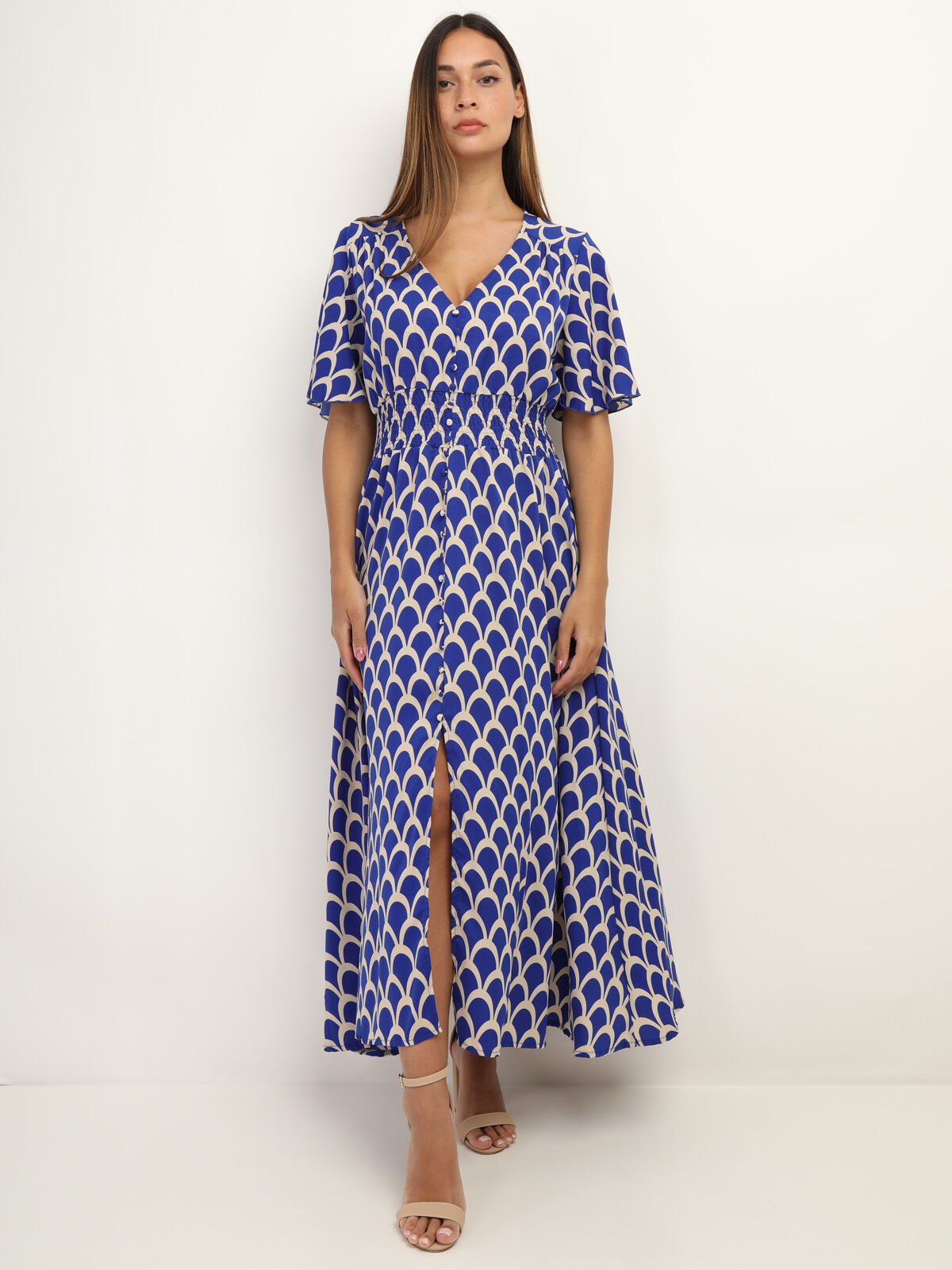 Robe boutonnée à motif graphique- Bleu