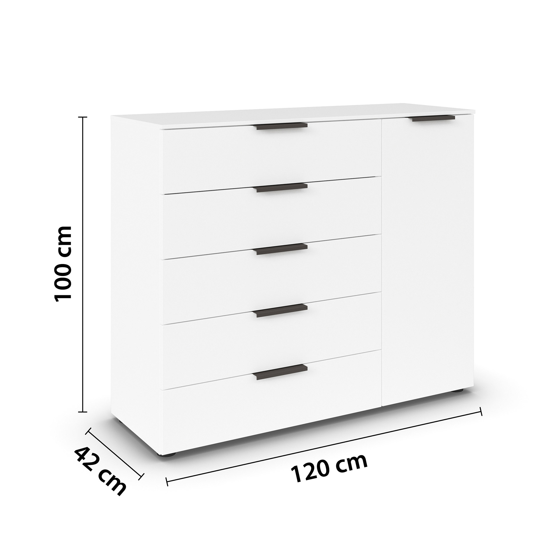 Kommode - alpinweiß - Graphitgriffe - 120 cm