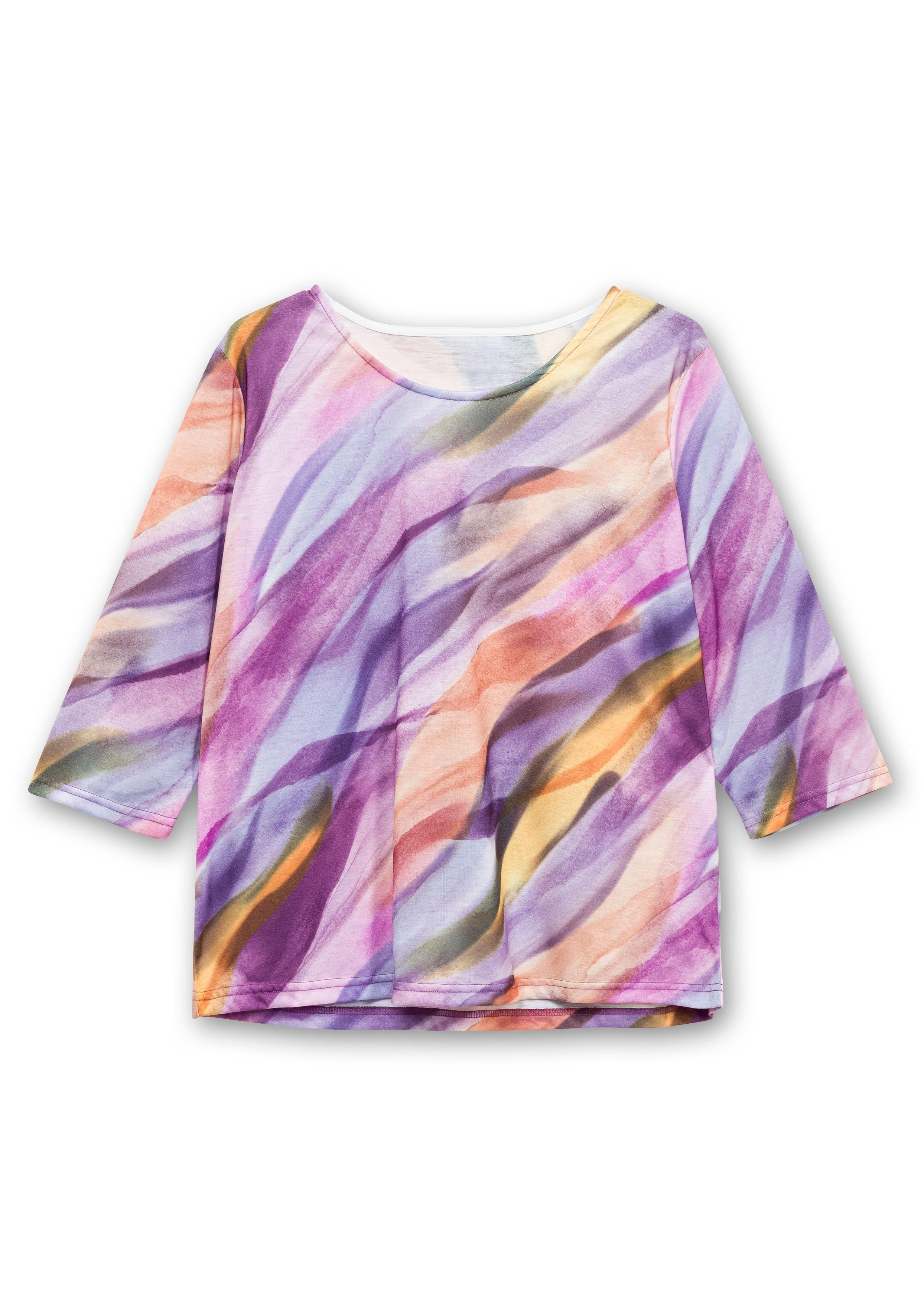 3/4-Arm-Shirt mit Alloverdruck in gebatikter Optik