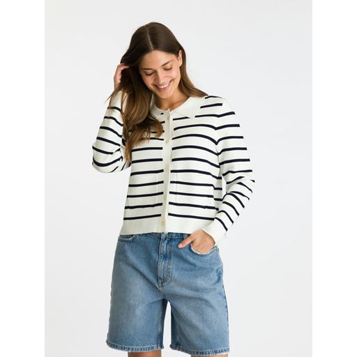 Neo Noir Tippi Knit Stripe Cardigan, White/Navy, 42