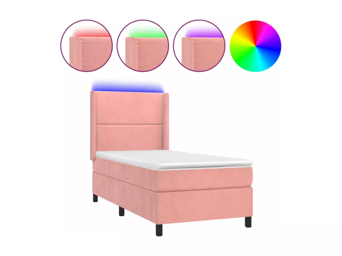 Sommier tapissier avec matelas et LED Rose 90x190 cm Velours