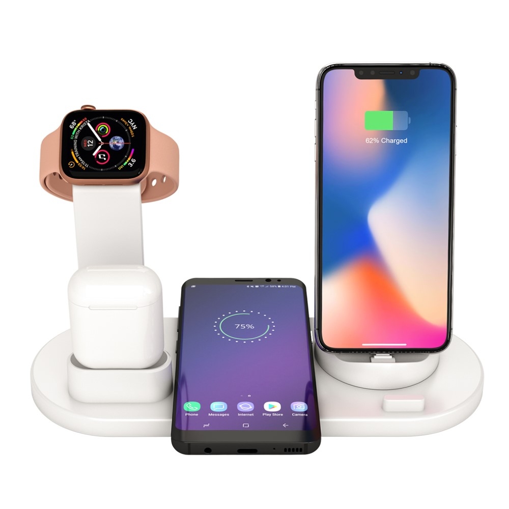 4in1 Apple Watch / Smartphone / AirPods Qi Charging Ständer Dockingstation (Micro USB / USB C / Lightning) - Weiss