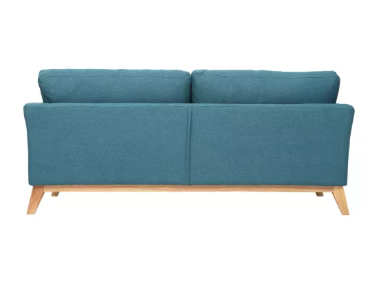 Canapé scandinave déhoussable 3 places en tissu bleu canard et bois clair OSLO