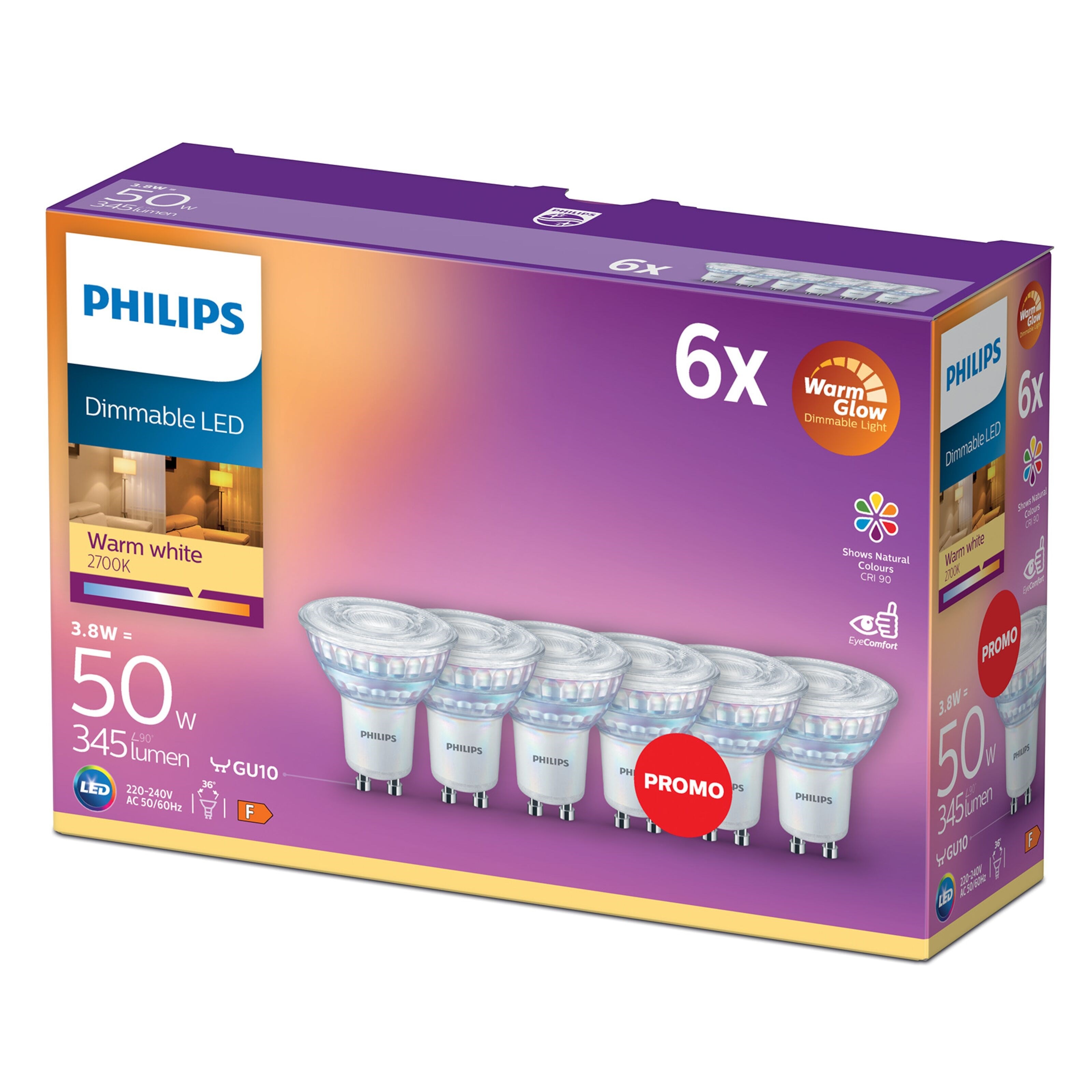 Philips LED-pære GU10 345 lm 6-pk.