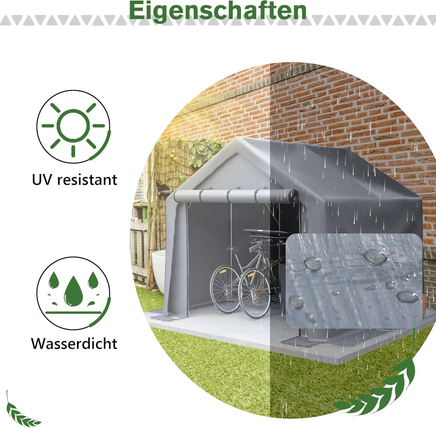 Garagenzelt Winterfest Groß 244x241x217 cm – Robuster, Wasserdichter Fahrradschuppen & Gerätehaus mit Rolltür, Lagerzelt für Auto, Motorrad & Garten