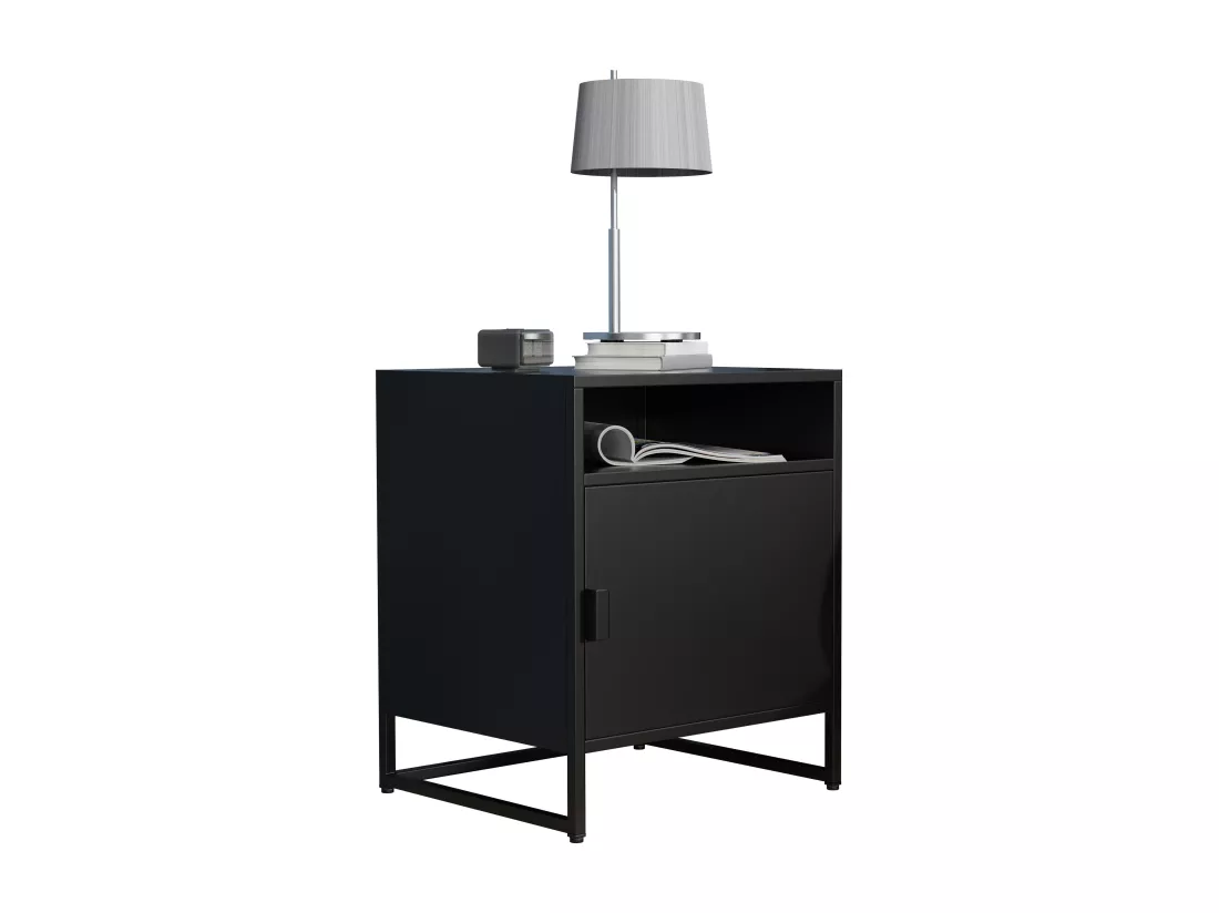 VCM Métal Table de nuit Table d'appoint Porte pivotante Console Table de nuit Flokas L (Noir)