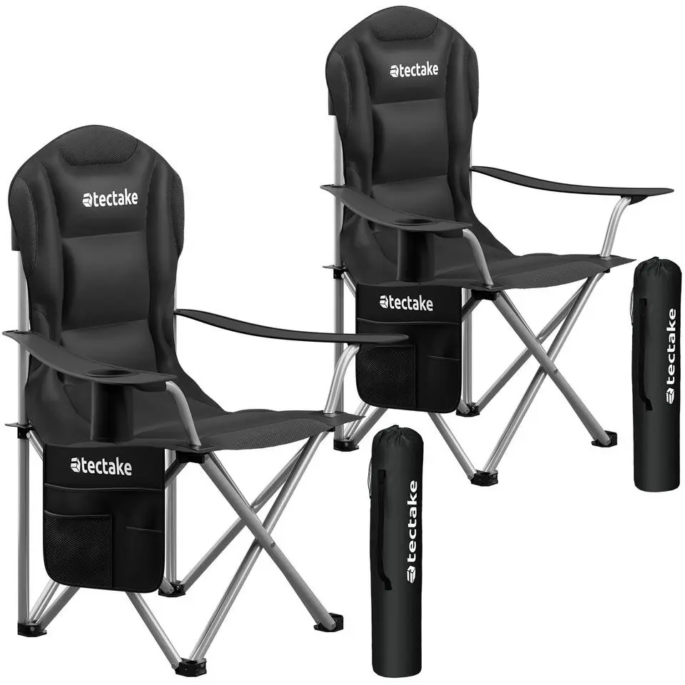 tectake Gestoffeerde campingstoel MTX, opvouwbaar, met bekerhouder, Zwart