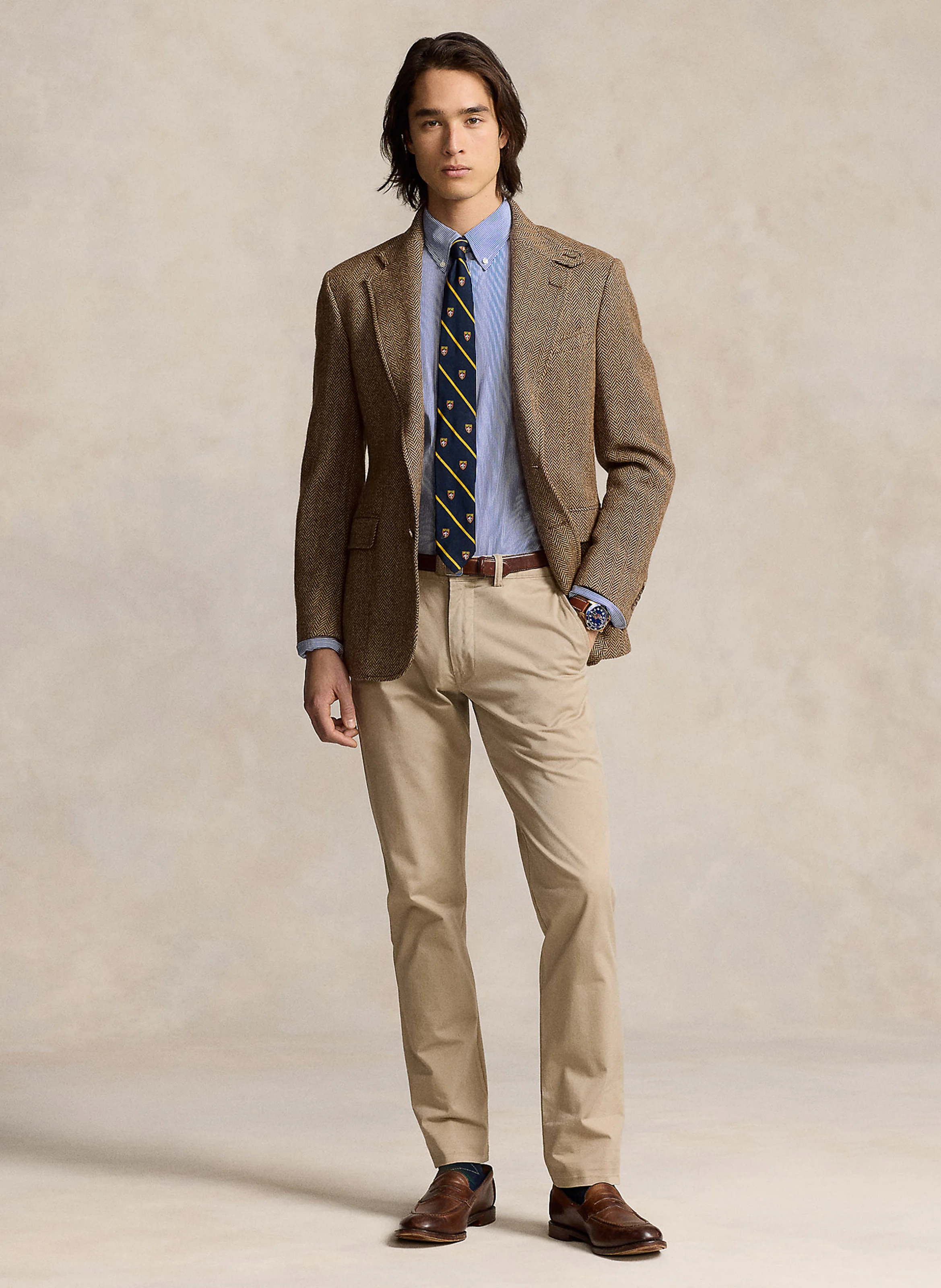 Chemise col américain en coton mélangé | Bleu