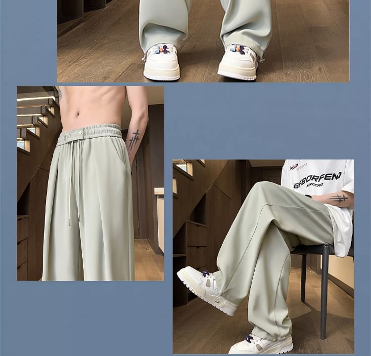 Priam - Effen broek met wijde pijpen en trekkoord in de taille