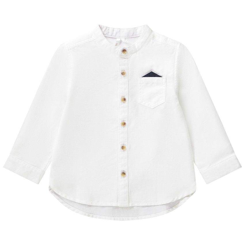 Chemise manches longues col mao à mouchoir pour bébé garçon - Blanc