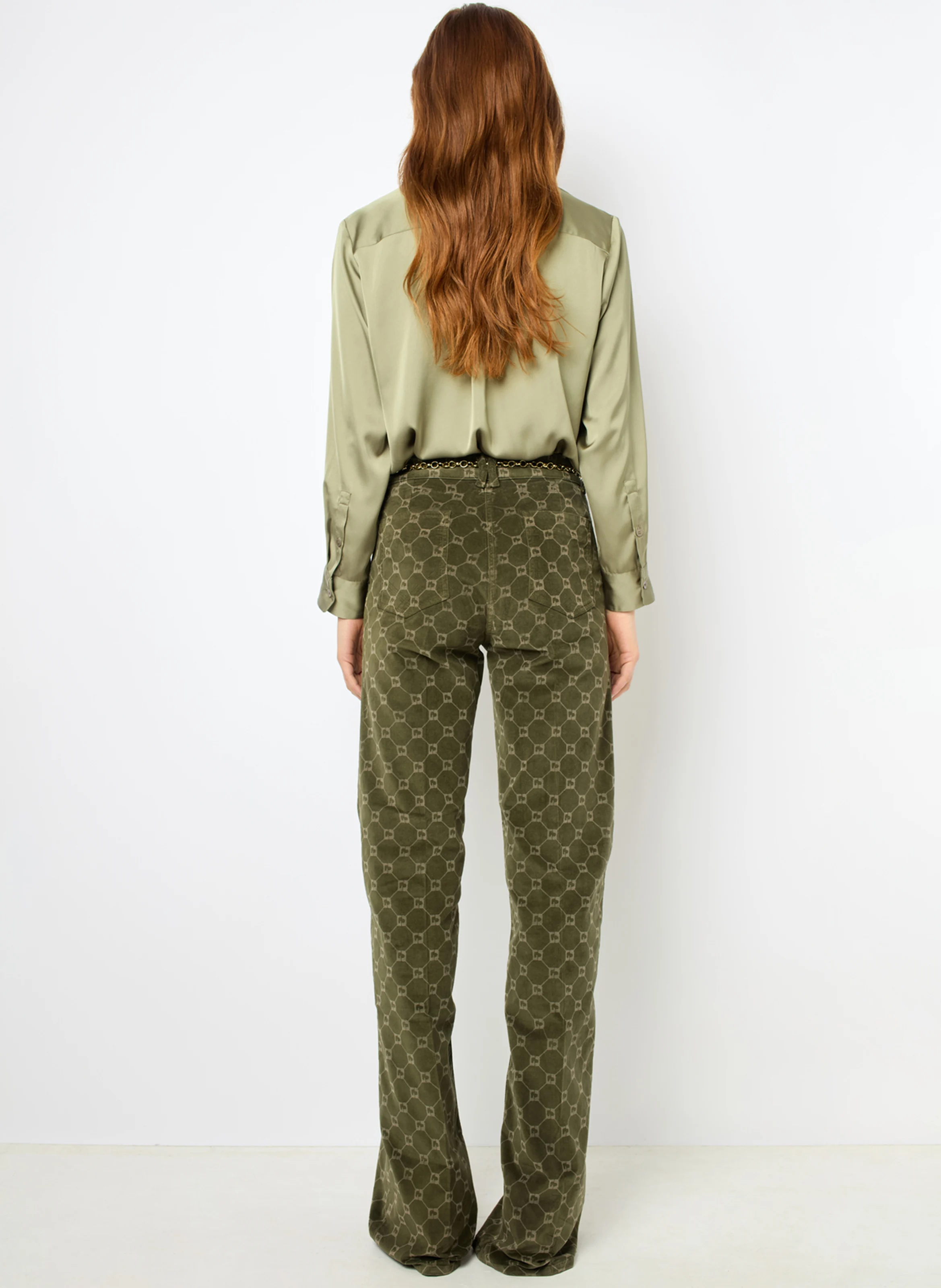 ANNA - Pantalon flare en coton mélangé | Vert