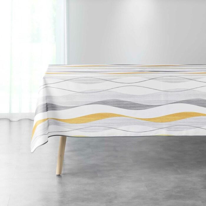 NAPPE RECTANGLE 150X240CM POLYESTER IMP ONDULYS BLANC JAUNE