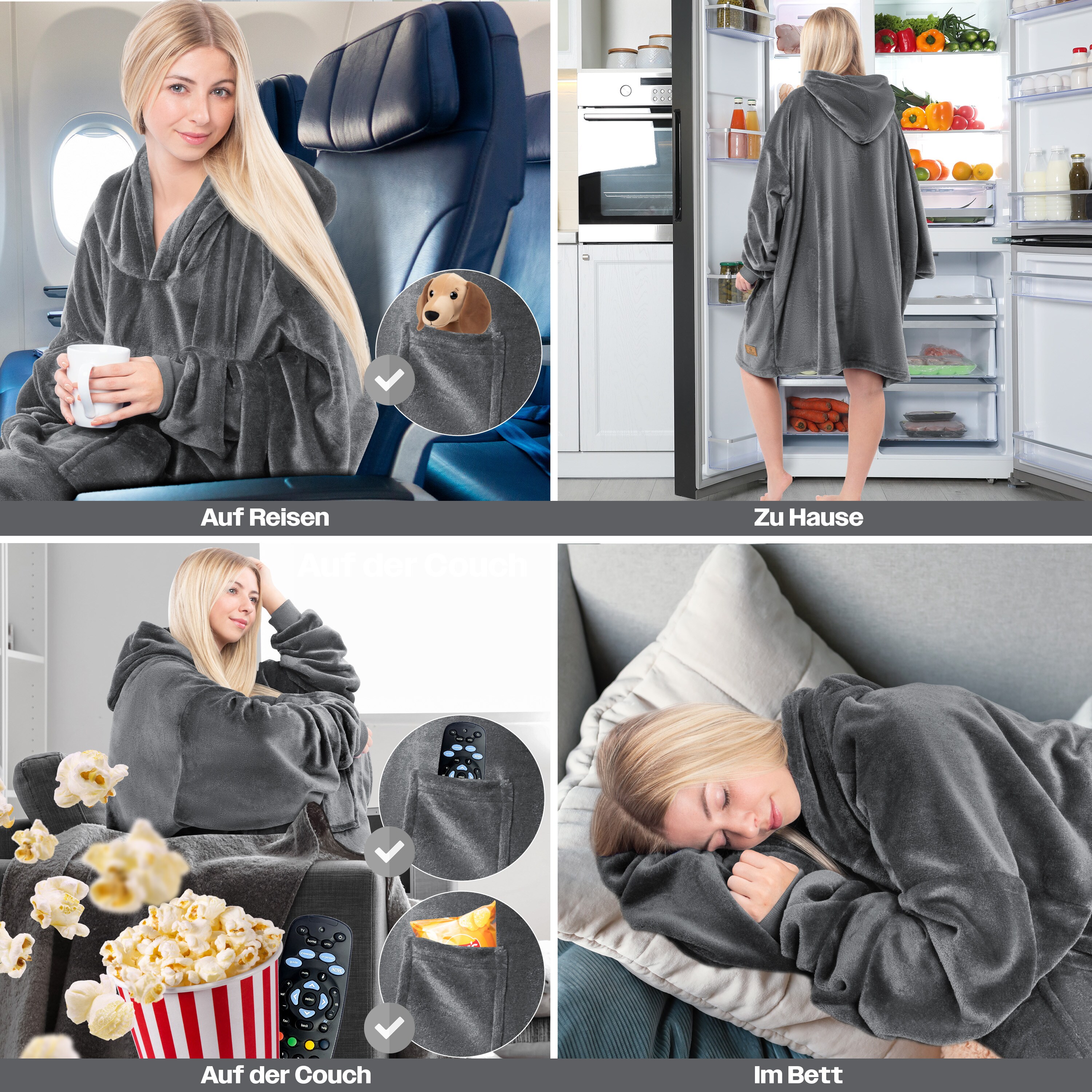 KESSER® Hoodie Decke Kuscheldecke mit Ärmeln Deckenpullover Vielseitig Tragbare Decke zum Anziehen für Damen & Herren, Sweatshirt Warm Kuschelpullover Erwachsene weich Ärmeldecke Oversize