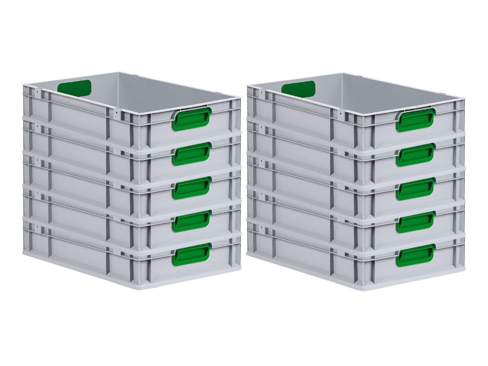 PROREGAL Eurobox Nextgen Kleur HxBxD 12 x 40 x 60 cm 23 Liter Handgrepen Groen Gesloten Gladde Bodem Euro Container Transportbox