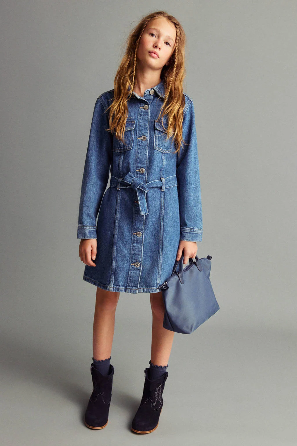 Mango Kids denim blousejurk medium blue denim