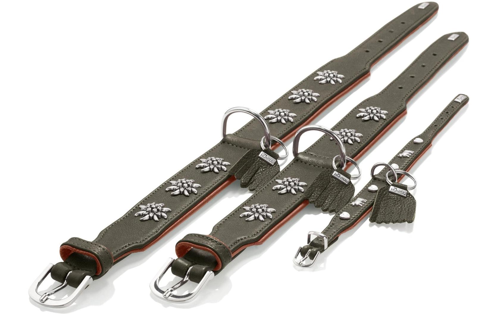 Halsband München 55/M, Rindsleder, Grün/CognacKlassisches Halsband aus Rindsleder auffälligen Besätzen im Trachten-Look