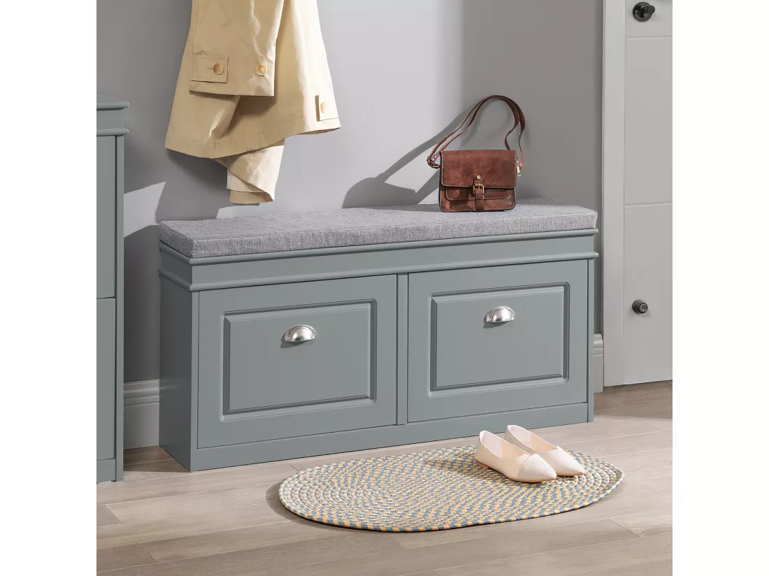 Banc de Rangement à Chaussures Armoire à Chaussures 2 Abattants avec Coussin Confortable, FSR64-HG