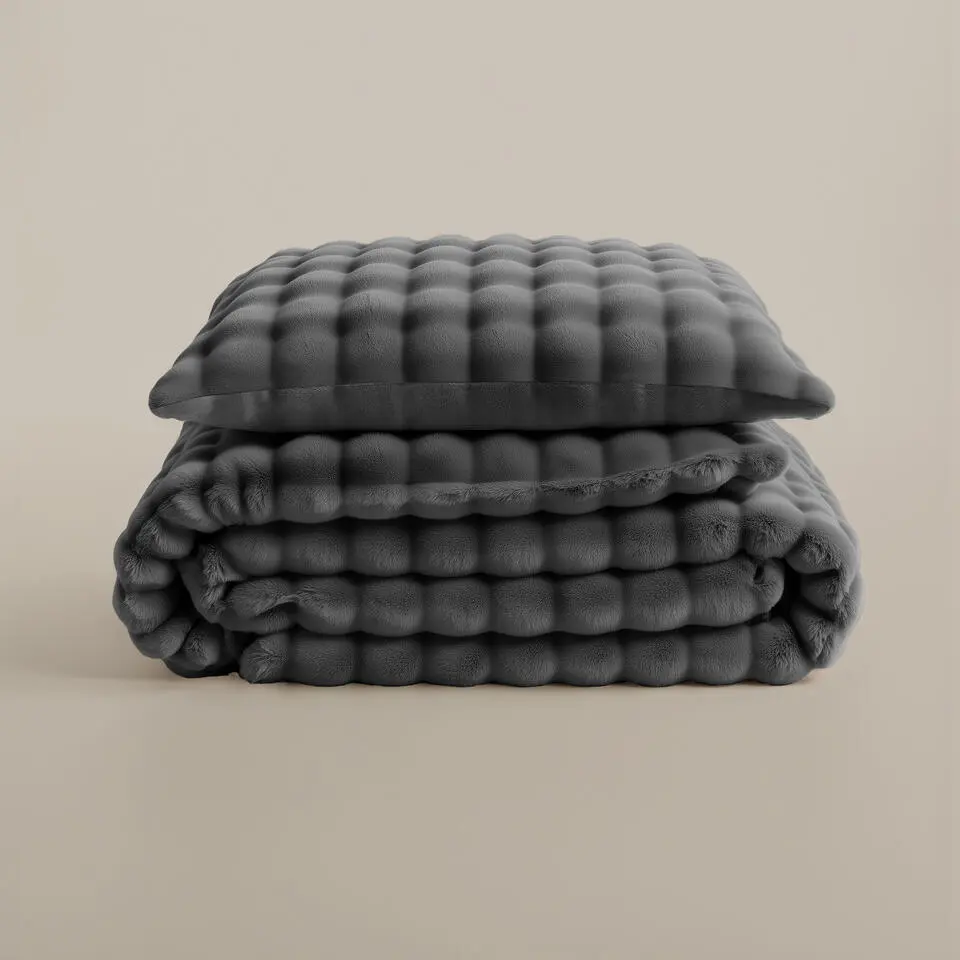 Dekbedovertrek 140x220 – Pompom Design & Warm Flanel Fleece - Antraciet