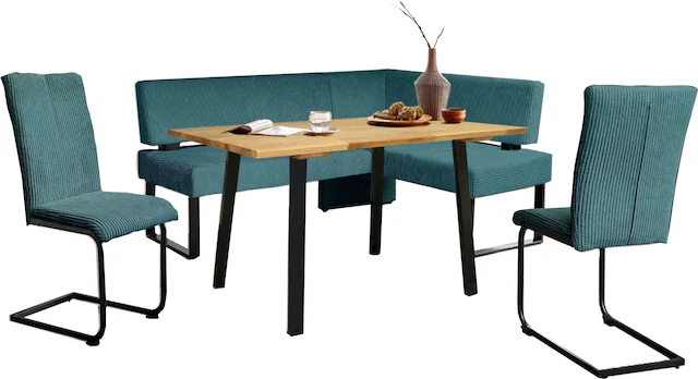 Home affaire Eckbankgruppe »Oliver« Set, 4-tlg, 4 Stk. tlg. Eckbank mit Wellenunterfederung im Sitz, Tisch Massiv Eiche