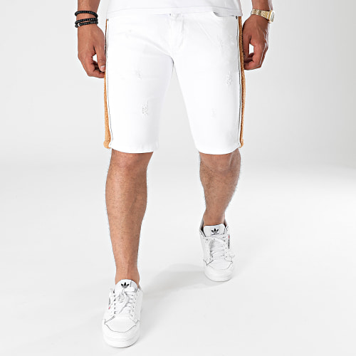 Short Jean A Bandes Fourrure P516 Blanc Marron