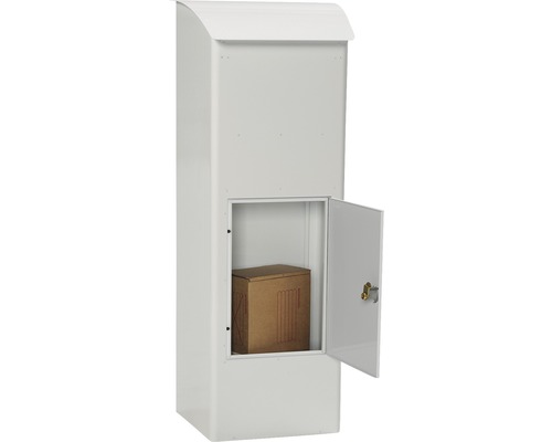 MEFA pakketbrievenbus, gepoedercoat staal, BxHxD 409/1021/326 mm, Beuken 458, verkeerswit RAL 9016, achterinwerpopening