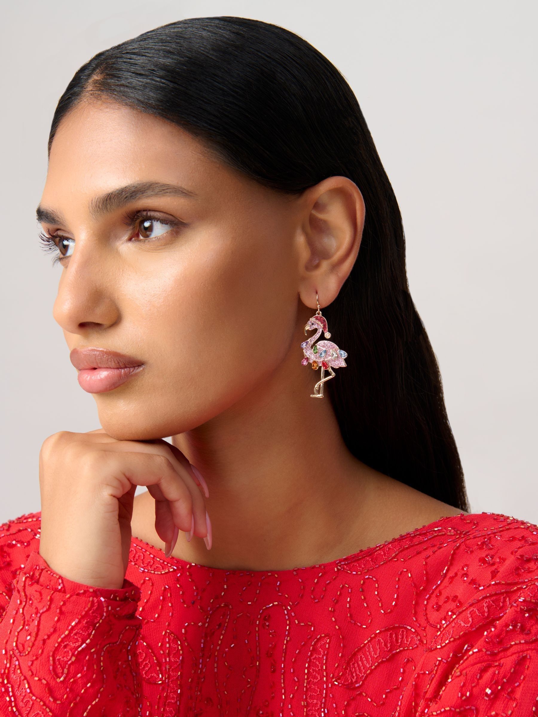 Aela Pink Christmas Flamingo Drop Earrings