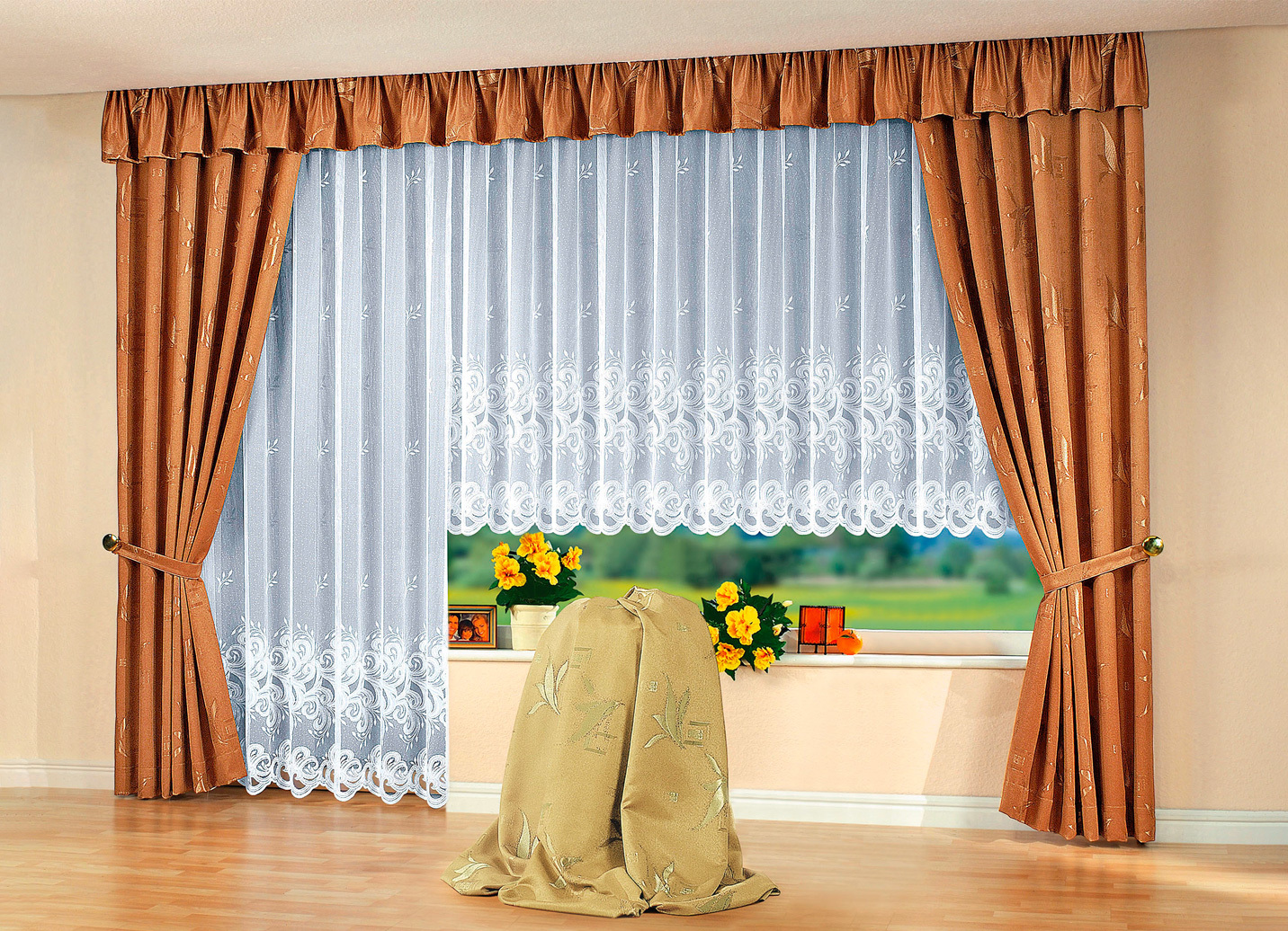 Blumenfenster-Store mit Universalschienenband