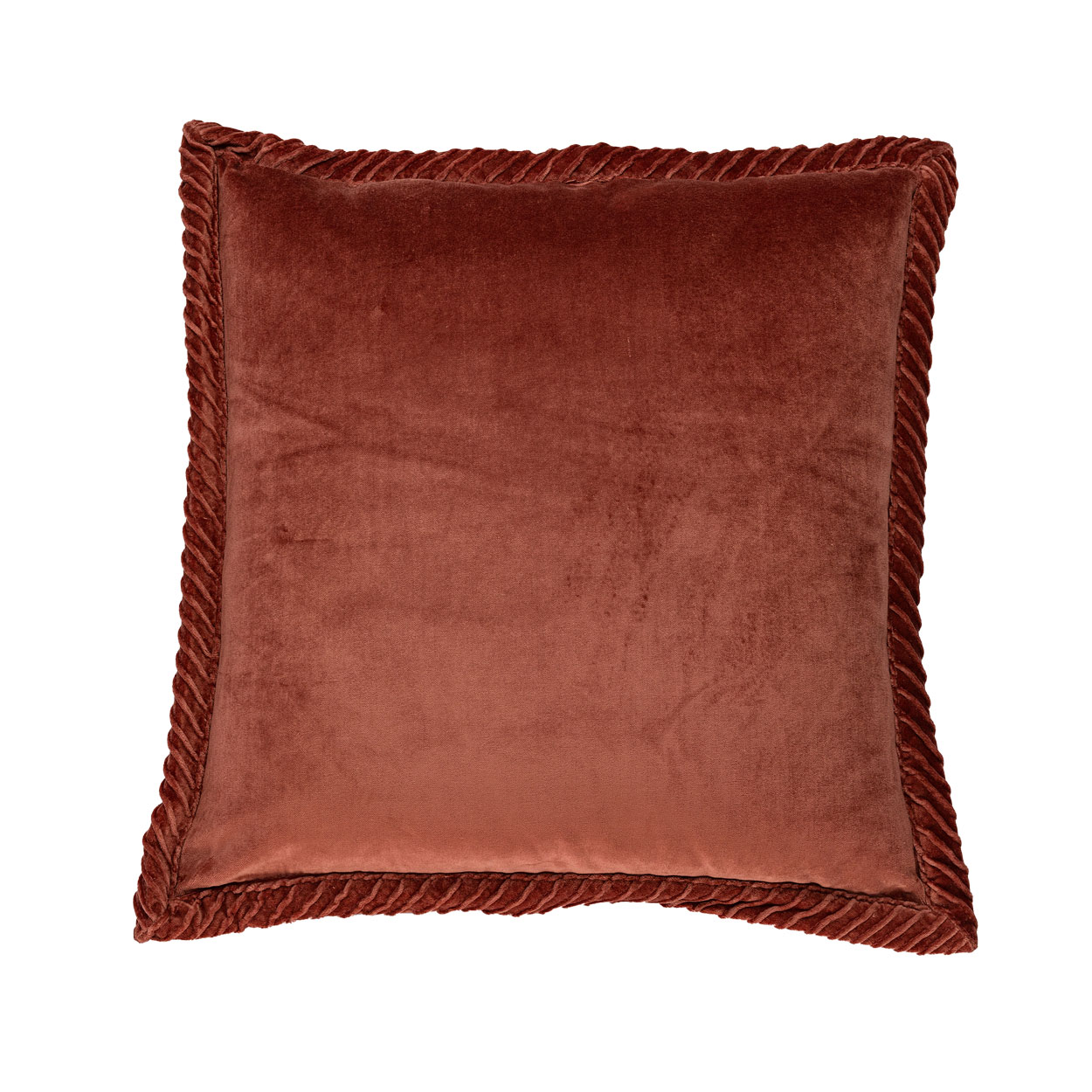 Sierkussen velours Tucked border mineralred 50x50 cm