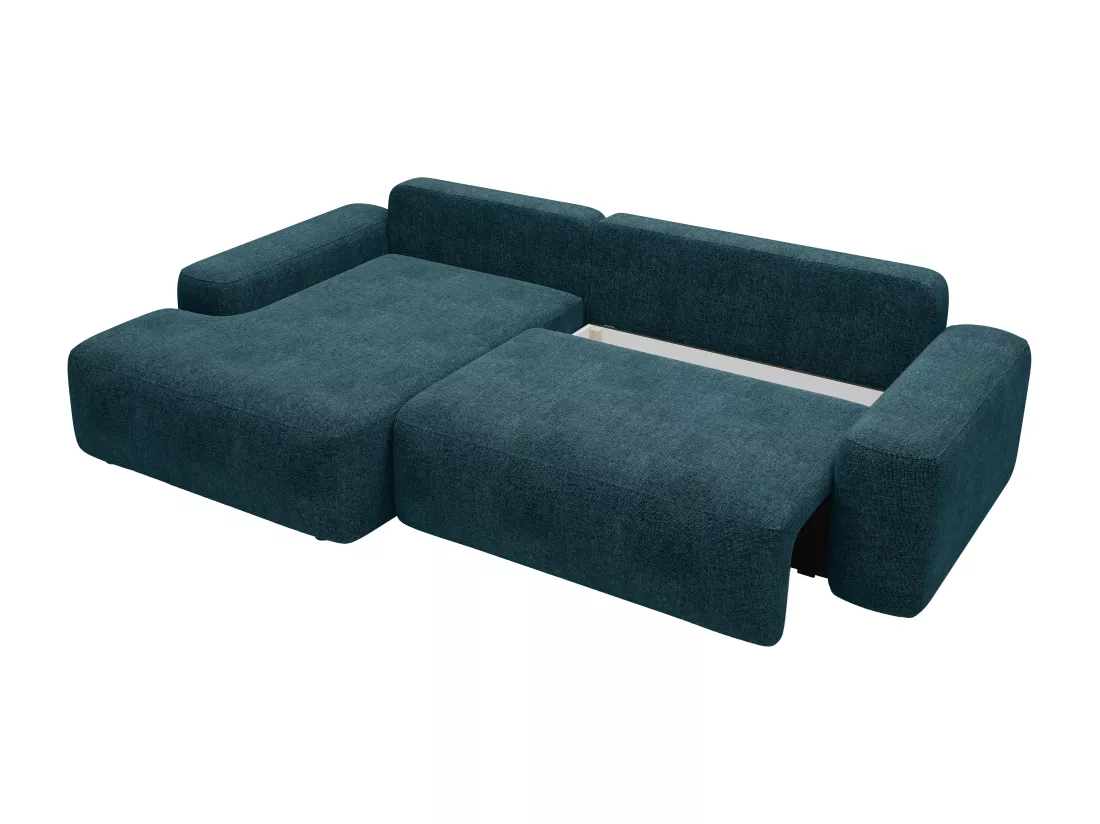 Canapé d'angle gauche convertible en tissu texturé bleu DAVISO