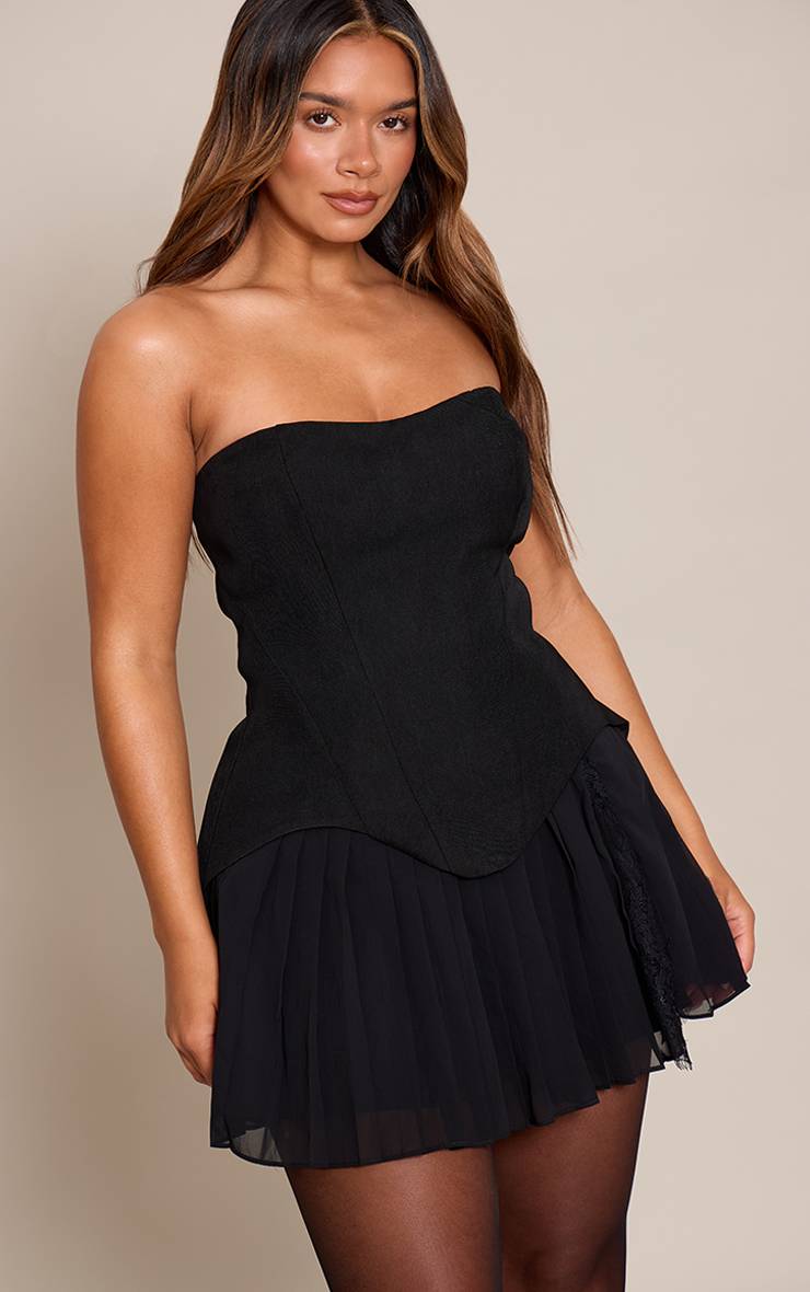 Noir Robe Mini Moulante À Bandeau Avec Détail Ourlet En Dentelle
